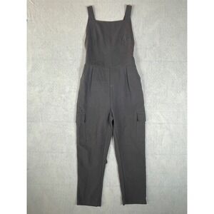 Women's Final Touch Gray Linen Cropped Ankle Jumpsuit Romper Overalls Size Small